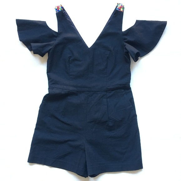 Anthropologie Elevenses Cold Shoulder Black Romper - Picture 1 of 8